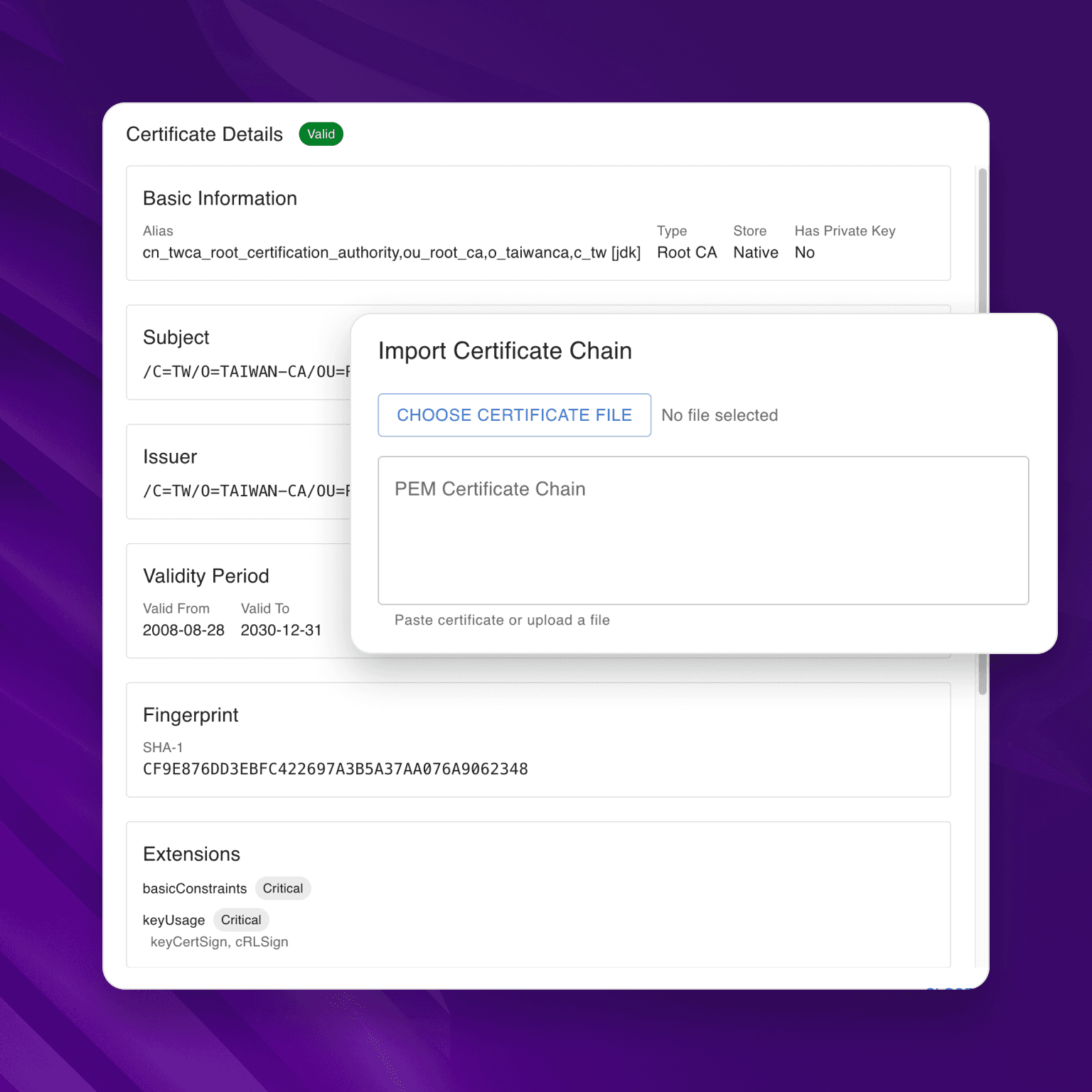 TLS Manager Plugin — Certificate Manager screenshot